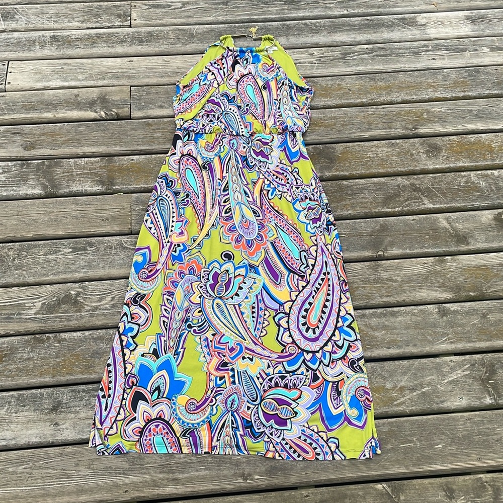 Dress Barn Halter Maxi Dress Chain Closure Size 16 Multi Color